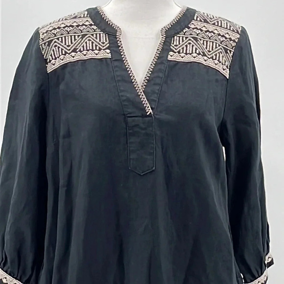 Garnet Hill European Flax Embroidered Dress in Black - Size XS - Picture 3 of 9